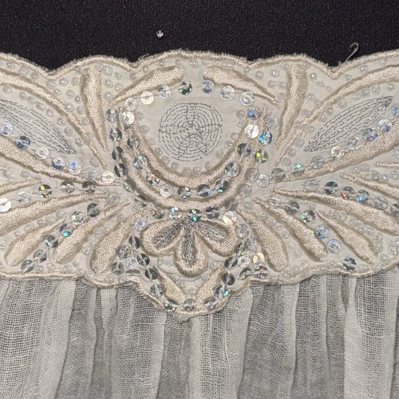 Calypso St. Barth Beaded Neckline Semi Sheer Gauzy Cotton Cropped Blouse - Picture 6 of 10